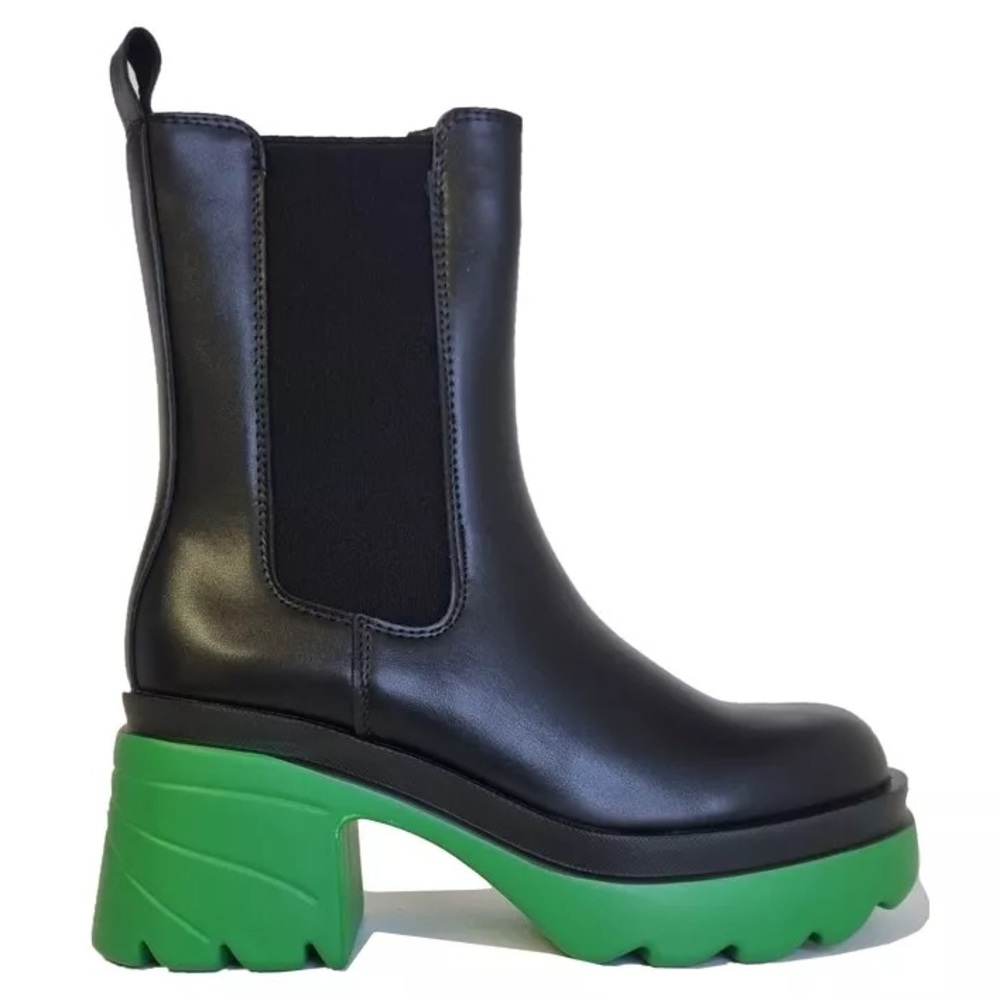 NEW| Chelsea Green Platform Chunky Ankle Boots - Picture 3 of 9